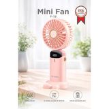 Torima Şarjlı Masaüstü Vantilatör Dijital Göstergeli 90 Derece Katlanabilir Mini Fan F19 Pembe