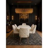 Torino Gold Serisi 6 Kişilik 90*168 Oval Beyaz Lake Panel Yemek Masası Takımı Modern Luxury - Krem