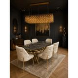 Torino Gold Serisi 6 Kişilik 90*168 Oval Irony Lake Panel Yemek Masası Takımı Modern Luxury - Krem