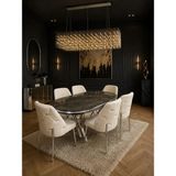 Torino Krom Serisi 6 Kişilik 90*168 Oval Irony Lake Panel Yemek Masası Takımı Modern Luxury - Krem