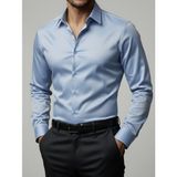 Torivalli Collection Dar Kesim Slimfit Saten Kolay Ütülenebilen Mevsimlik Cepsiz Uzun Kollu Kol Düğmesi Takılabilen Erkek Gömlek - Buz Mavi