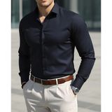 Torivalli Collection Dar Kesim Slimfit Saten Kolay Ütülenebilen Mevsimlik Cepsiz Uzun Kollu Kol Düğmesi Takılabilen Erkek Gömlek - Lacivert - XL