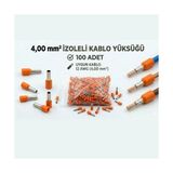Tork 4 mm Izoleli Kablo Yüksüğü – 12 Awg – Turuncu Renk – 100 Adet