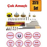 Tornavida Matkap Bits Uç Vidalama Ucu Düz Yıldız Torx Adaptör Metre Çanak Telli Fırça 35 Parça Set - Standart - Gri