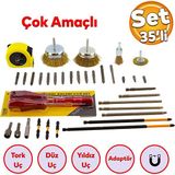 Tornavida Matkap Bits Uc Vidalama Ucu Duz Yildiz Torx Adaptor Metre Canak Telli Firca 35 Parca Set