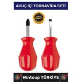 #Tornavida Profesyonel Ergonomik Pratik Mini Dar Alan Tamir 2'Li Avuç Içi Düz Yıldız Tornavida Seti