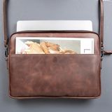 Toronata Seward Hakiki Deri Omuz Askılı Laptop ve Tablet Çantası (14” ve 16” Uyumlu) - 16" - Koyu Kahverengi