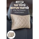 TORPEDO Tay Tüyü Oto Araç İçi Boyun Destek Yastığı Ortopedik Seyahat Yastığı Bej 2 Adet