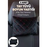 TORPEDO Tay Tüyü Oto Araç İçi Boyun Destek Yastığı Ortopedik Seyahat Yastığı Siyah Kırmızı 2 Adet