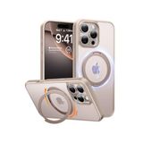 Torras Apple iPhone 16 Pro ile Uyumlu O Stand Pro Serisi MagSafe Kılıf, 360° Döner Stand, Yüzük Tutuş Halkası, Çöl Titanyum