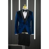 Torres Regular Fit Kırlangıç Yaka Çift Yırtmaç Kadife Smokin Takım Elbise - Saks - 48 / 6