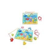 Toru Toys Mıknatıslı 12'li Ahşap Balık Tutma ve İpe Dizme Eğitici Beceri Oyunu Doğal Oyuncak