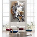 Tosbart Soyut Siyah Koşan Beyaz Yeleli At Kanvas Duvar Tablosu Ev Ofis Tablo - 35 x 50
