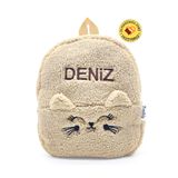 Tosbiş [ KİŞİYE ÖZEL İSİMLİ ÇANTA ] Kedicik Bej (FİGÜR+İSİM) / Nakışlı 0 - 8 Yaş Anasınıfı Kreş Çocuk Okul Çantası / Sırt Çantası Peluş Çanta -Kişiye Özel Çanta