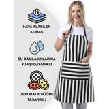 Toshe Boyun Ayarlı,su geçirmez,cepli Şef,aşçı, Mutfak Önlüğü,cafe,barista,siyah Beyaz Çizgili Önlük,kuaför,ressam ve Çiçekçi önlükleri - Siyah - Beyaz - Standart