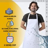 Toshe Mutfak Önlüğü Suya Dayanıklı Mutfak Önlük Şef Önlüğü 2 Geniş Cepli Barista Önlüğü Önlük Beyaz - Standart