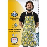 TOSHE Mutfak Önlüğü Suya Dayanıklı Mutfak önlük Şef Önlüğü 2 Geniş Cepli Barista Önlüğü Önlük Limon Desen