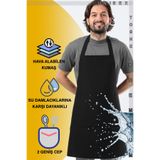 TOSHE Mutfak Önlüğü Suya Dayanıklı Mutfak Önlük Şef Önlüğü 2 Geniş Cepli Barista Önlüğü Önlük Siyah