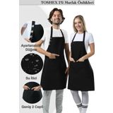 TOSHEX 2'li Mutfak Önlüğü Suya Dayanıklı Şef Önlüğü 2 Geniş Cepli Barista Önlüğü Mutfak Önlük Siyah Önlük