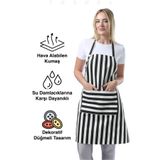 TOSHEX Mutfak Önlüğü Su Geçirmez Şef Önlüğü 2 Geniş Cepli Barista Önlüğü Önlük Çizgili Siyah Mutfak Önlüğü