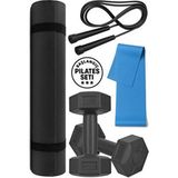 Tosima Pilates & Fitness Seti – 6mm Pilates Minderi, Atlama Ipi, 2x1 kg Dambıl, Pilates Lastiği - Siyah