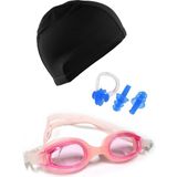 Tosima Silikon Çocuk Yüzücü Güzlüğü ve Likra Yüzücü Bonesi Kulak Tıkacı Burun Klips Seti Full Set - Pembe