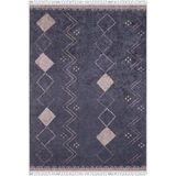 Toszek Lacivert Modern Geometrik Etnik Eskitme Desenli Boho Makinada Yıkanabilir Hafif Hav Toz Vermez Leke Tutmaz Kaymaz Taban Dijital Makine Baskı Halı Oturma Odası Salon Yolluk Koridor Mutfak Halısı