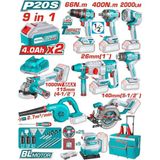 Total 9'lu Avantaj Set - Akülü Kırıcı Delici Taşlama Matkap Vidalama Set TOSLI250381E - AKÜLÜ VİDALAMA