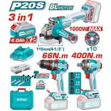 Total Akülü Set 3'Lü - Darbeli Matkap + Avuç Taşlama + Somun Sıkma + 2X4 Ah Set Toslı241291e