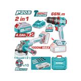 TOTAL AVANTAJ 2'li Makina Seti - Darbeli Matkap & Akülü Taşlama 2x4 AH Akü, NMSSETTOTAL1