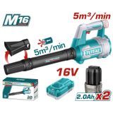 Total Li-Ion Kablosuz Bataryalı 16V Şarjlı Hava Üfleme Makinesi Blower 2.0Ah X2 Toz Yaprak Üfleyici