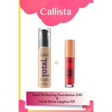 Total Perfecting Fondöten 230 Bej & Vivid Shine Lipgloss Dudak Parlatıcısı 101 - Kırmızı Makyaj Seti