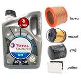 Total Quartz 7000 10W-40 4 lt Motor Yağı + Peugeot Partner 1.9 Yağ Bakım Set