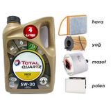 Total Quartz Ineo ECS 5W-30 Partiküllü 4 lt Motor Yağı + Citroen C4 1.6 Dizel Yağ Bakım Seti