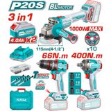 Total TOSLI241291E Darbeli Matkap + Avuç Taşlama + Somun Sıkma + 2x4AH Akülü Set 3'lü