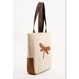 Tote Omuz Çantası Kadın Kanvas Bej Kahverengi Motifli Astarlı 41X38 Cm