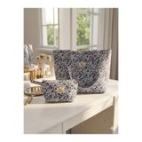 Totebag Çanta ve Makyaj Çantası, Keten Plaj Çantası 2'li Set, Kadın Omuz Çantası, Mavi Çiçekli Standart