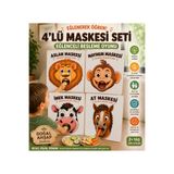 TOTTERİQ 4'lü Ahşap Hayvan Maskesi Besleme Oyunu Seti 30x40 cm Eğitici Aktivite hayvan maskesi montessori eğitici