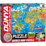 TotteriQ Dünya Haritası Puzzle 260 Parça Eğlenceli Tasarım 6+ Yaş İçin Mukavva Malzemeden