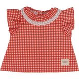 Totzee Kırmızı Beyaz Mini Ekose Fisto Yaka Fırfırlı Kız Bebek Bluz - 3 - 6 Ay