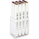 Touch Twin Brush Marker 12 Renk Set Ahşap Renkleri - Renkli