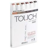 Touch Twin Brush Marker Fırça Uçlu Marker Seti 6 Renk Ahşap Renkleri