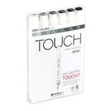 Touch Twin Brush Marker Fırça Uçlu Marker Seti 6 Renk GRİ TONLAR