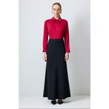 Touche Çıtçıtlı Saten Gömlek Body Bordo - XL