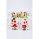 touchmughm El Yapımı Seramik 6'lı Kahve Fincan Seti, Double Kupalar, Seramik Kırmızı Temalar Kahve Fincanı, Mug
