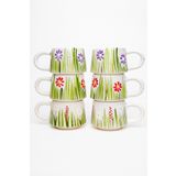 touchmughm El Yapımı Seramik 6'lı Kahve Fincan Seti, Double Kupalar, Seramik Papatya Kahve Fincanı, Mug
