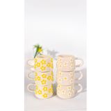 touchmughm El Yapımı Seramik 6'lı Kahve Kupa Seti, Double, Sarı Beyaz Kır Papatyaları Kahve Fincanı, Mug