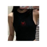 Toum DamlaHobi Spider Nakışlı Siyah Halter Yaka Kaşkorse Crop Top
