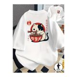 Toum Noodle Cat Baskılı Unisex Oversize T-Shirt