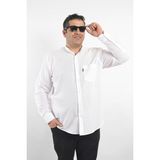 Tousus Büyük Beden Beyaz Keten Hakim Yaka Erkek Gömlek (BTL-7203-TSS) - 5XL